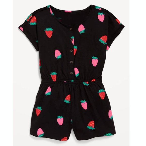 Old Navy Printed Short-Sleeve Button-Front Strawberry Print Romper for Girls NWT - Picture 3 of 5